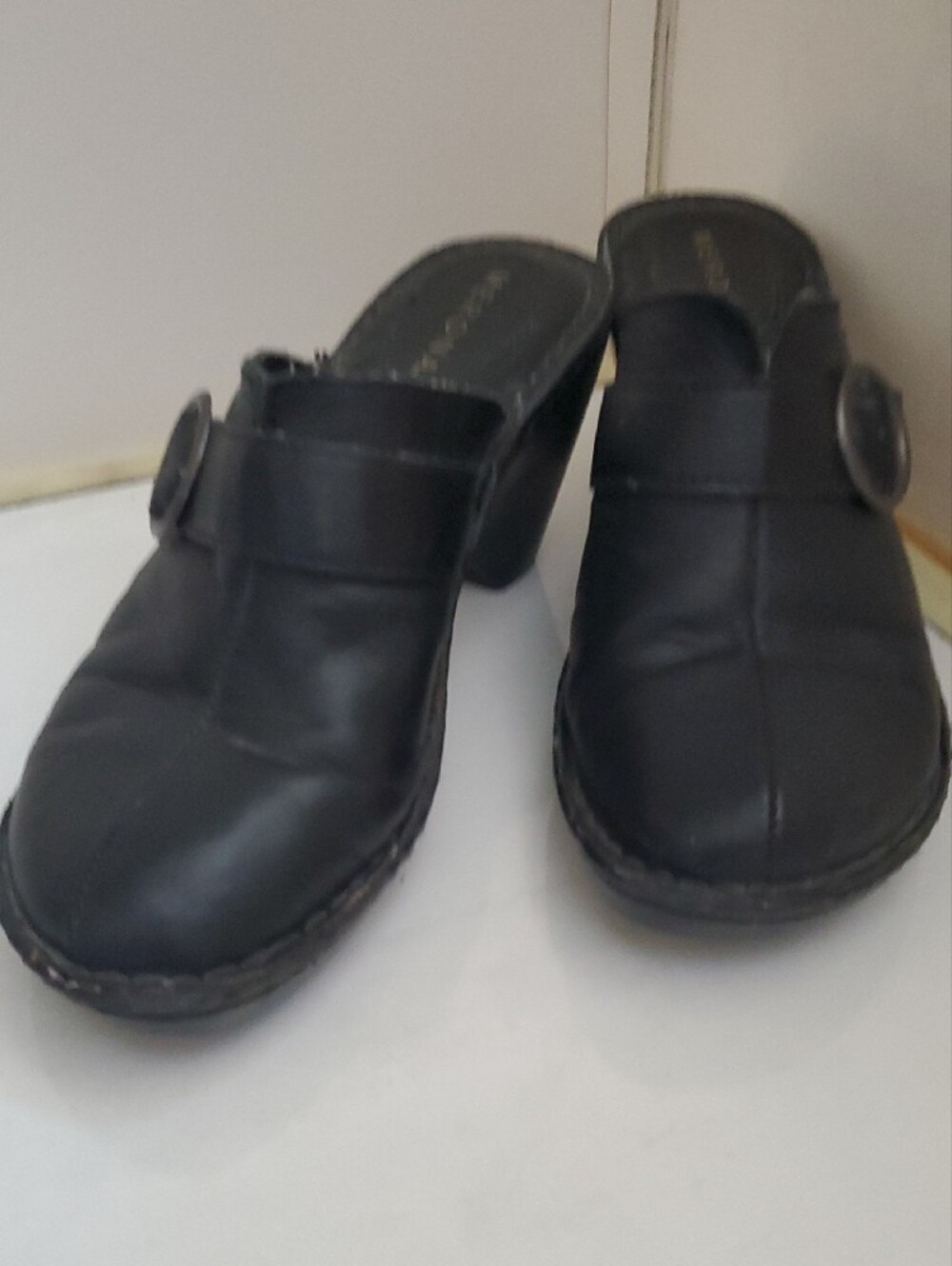 Black Leather High Heel Clogs with Buckle - Picture 9 of 11